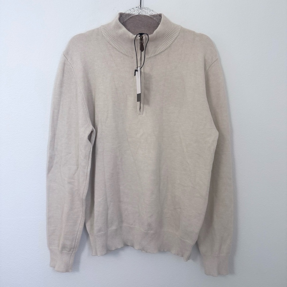 MAGASCHIONI Tan Heather Viscose Blend Long Sleeve 3/4 Zip Mens Sweater Size M